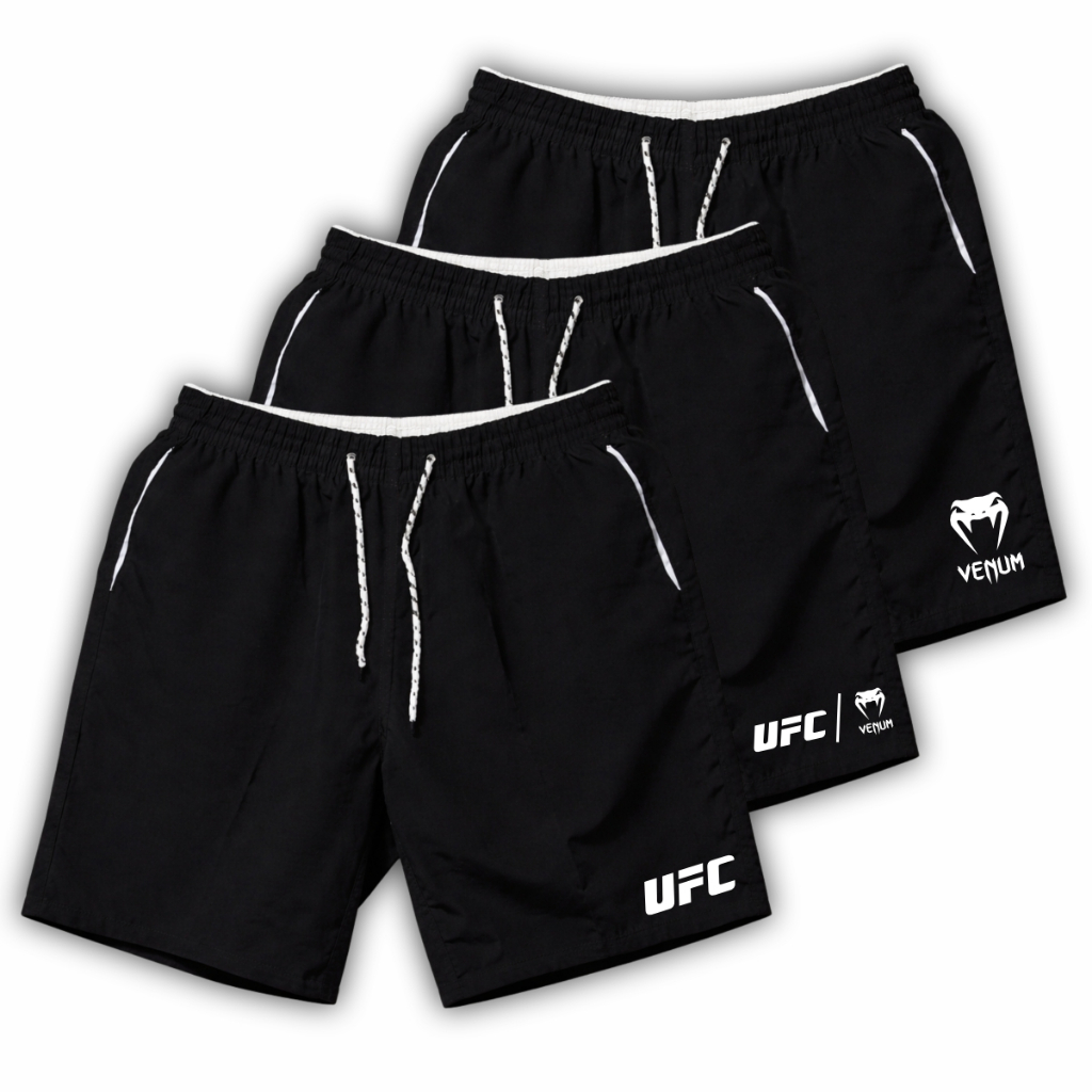 3 Shorts Tactel Elastano Kit UFC, Ideal Para Treinos, Academia, Corrida, Esportes