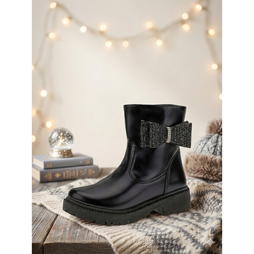 Bota Infantil Menina Coturno Inverno Laço Tratorada