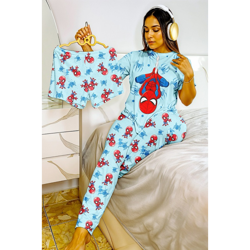 Pijama Baby Doll Três Peças Personagens Spider Man Homem Aranha Hello Kit Princesas