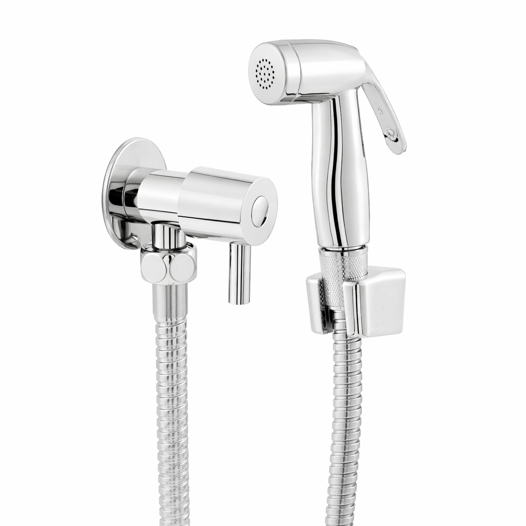 Ducha Higiênica Banheiro Luxo ABS Cromada/Preta Mangueira Metálica 1,20m Chuveirinho Privada Registro