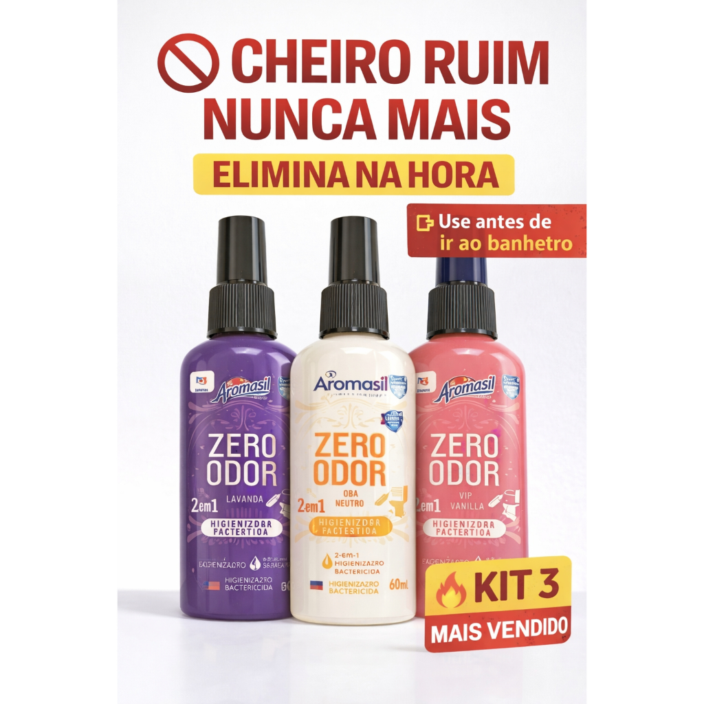 Elimina Mau Cheiro na Hora 🚽 Kit 3 Spray Banheiro Zero Odor | Cheiro Forte Nunca Mais 💥