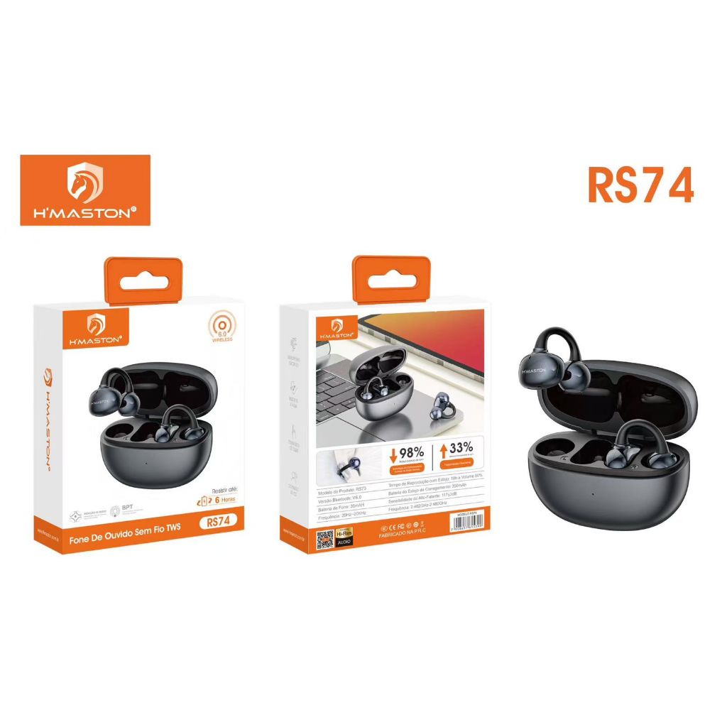 H'maston RS74 Fones de ouvido Bluetooth inteligentes esportivos clipe de orelha ear clip earphones
