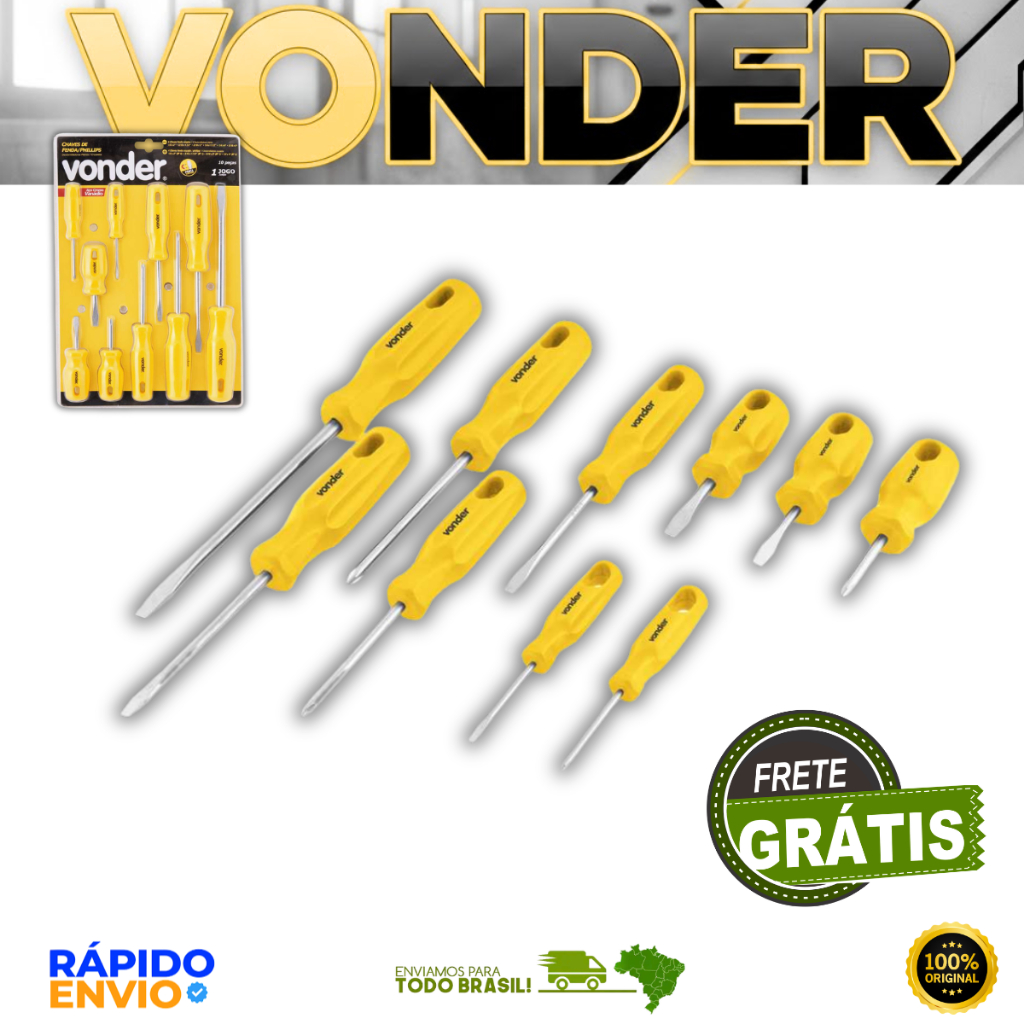 Jogo De Chaves Fenda E Phillips 10 Peças VONDER Premium Resistente Oferta Original