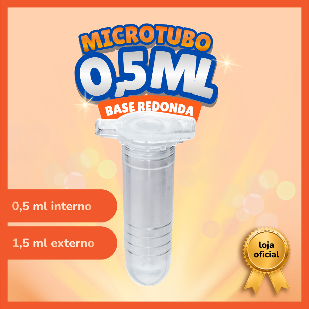 Microtubo 0,5ml Interno 1,5ml Externo Fundo Redondo Neutro Pacote Com 1000 Unidades