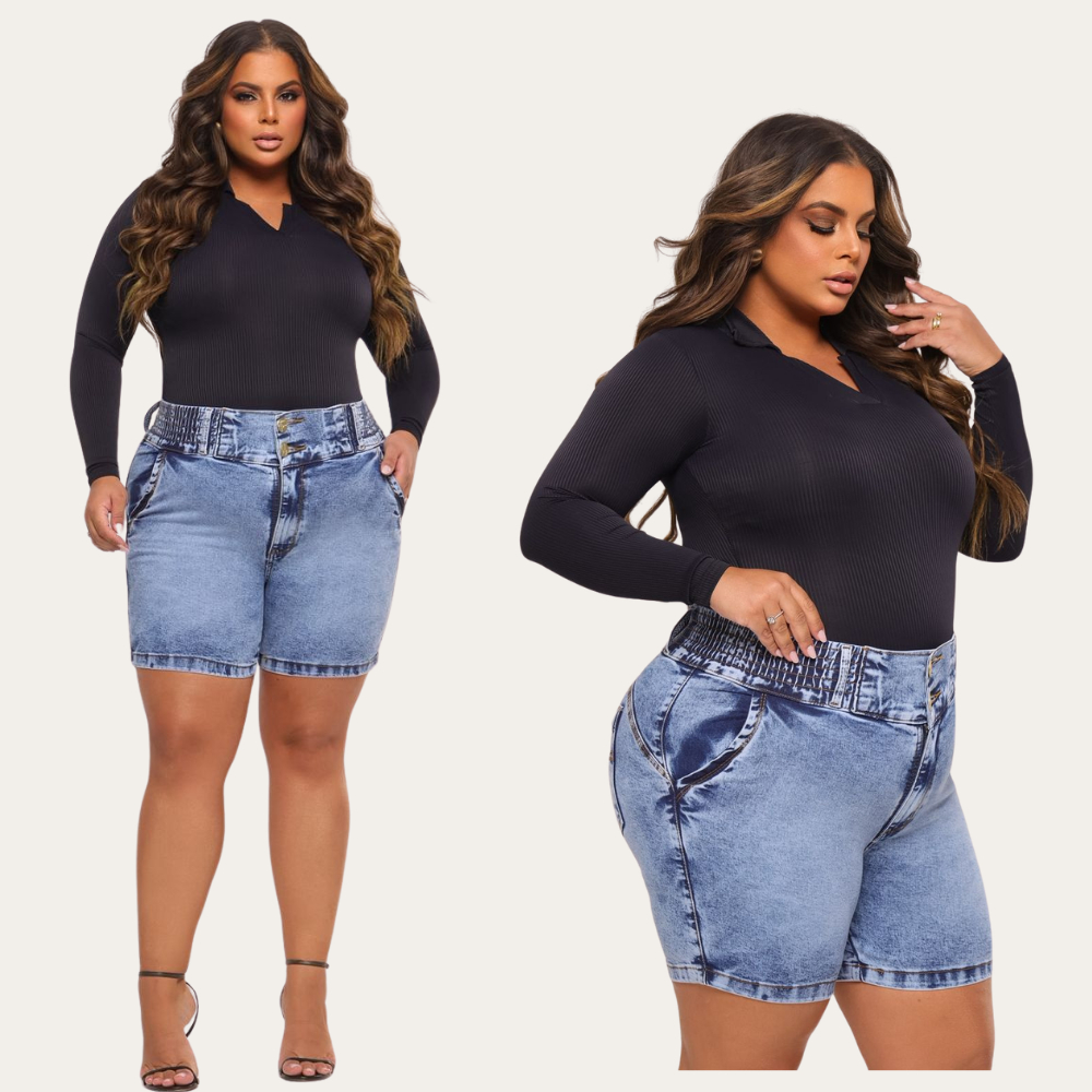 Bermuda meia coxa Plus Size Feminina Jeans Elastico na cintura numeração 48 ao 58