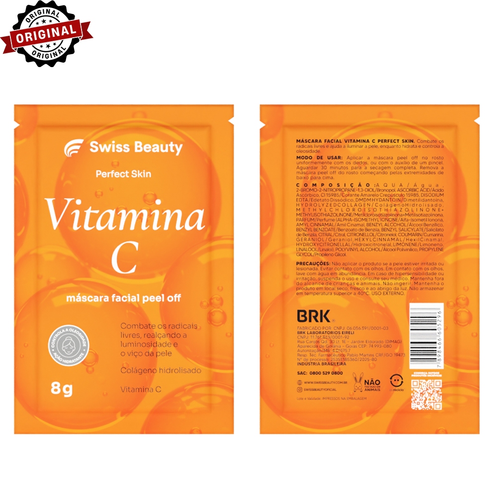 Kit 60 Sachês Máscara Facial Peel Off Colágeno Hidrolisado e Vitamina C Swiss Beauty