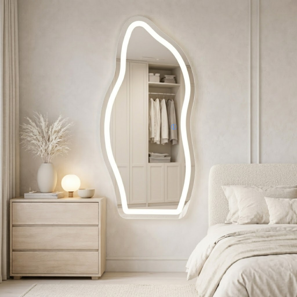 Espelho Lopazzi Magnus Led Jateado 110x50cm Polido e Sem Moldura Decoração Sala Hall Quarto Provador Salão Banheiro