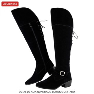 [Queima de Estoque] Bota Feminina Over The Knee Camurça Altura dos Joelho Sintético em Oferta na Shopee