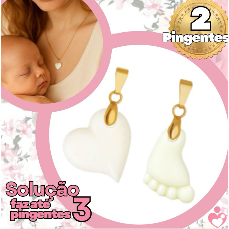 2 Joias de Leite Materno - eternizar lembranças da maternidade - Coração Pezinho Gota em Oferta na Shopee