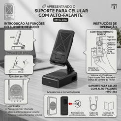 Suporte para Celular com Alto-Falante Bluetooth e Controle – Prático e Funcional (MTG-266)