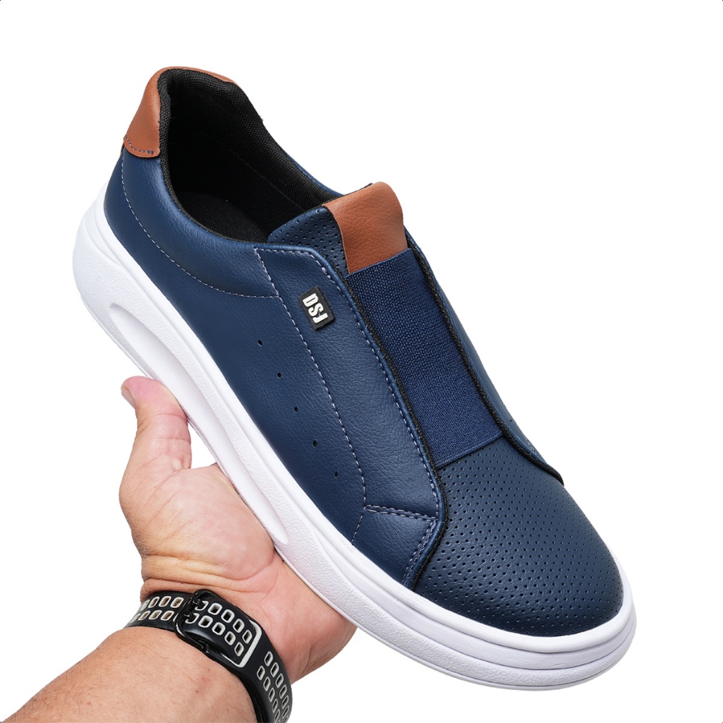 Tênis Masculino Sneaker Casual Sola Alta com Elástico Macio e Confortável
