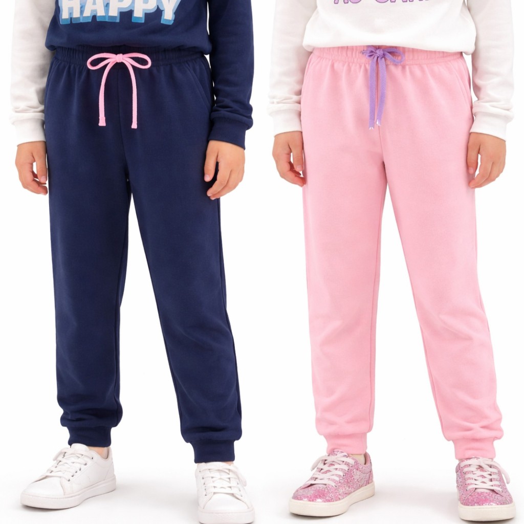 Kit 2 Calças Moletom Infantil Feminina Flanelada Peluciada Inverno Menina Básica Quentinha 1 ao 14