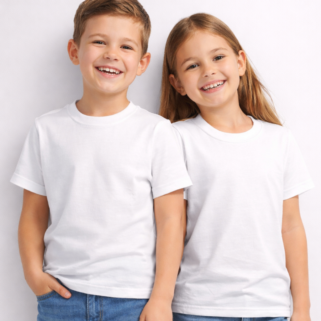 Camiseta Infantil básica 100%Algodão Premium uniforme escolar sublimação casual Branca envio rápido