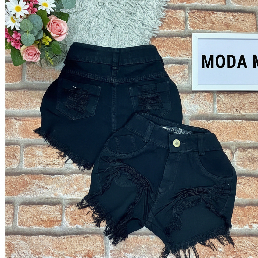 Short Jeans Feminino Bermuda Destroyed Desfiado Na Perna Moda Blogueira