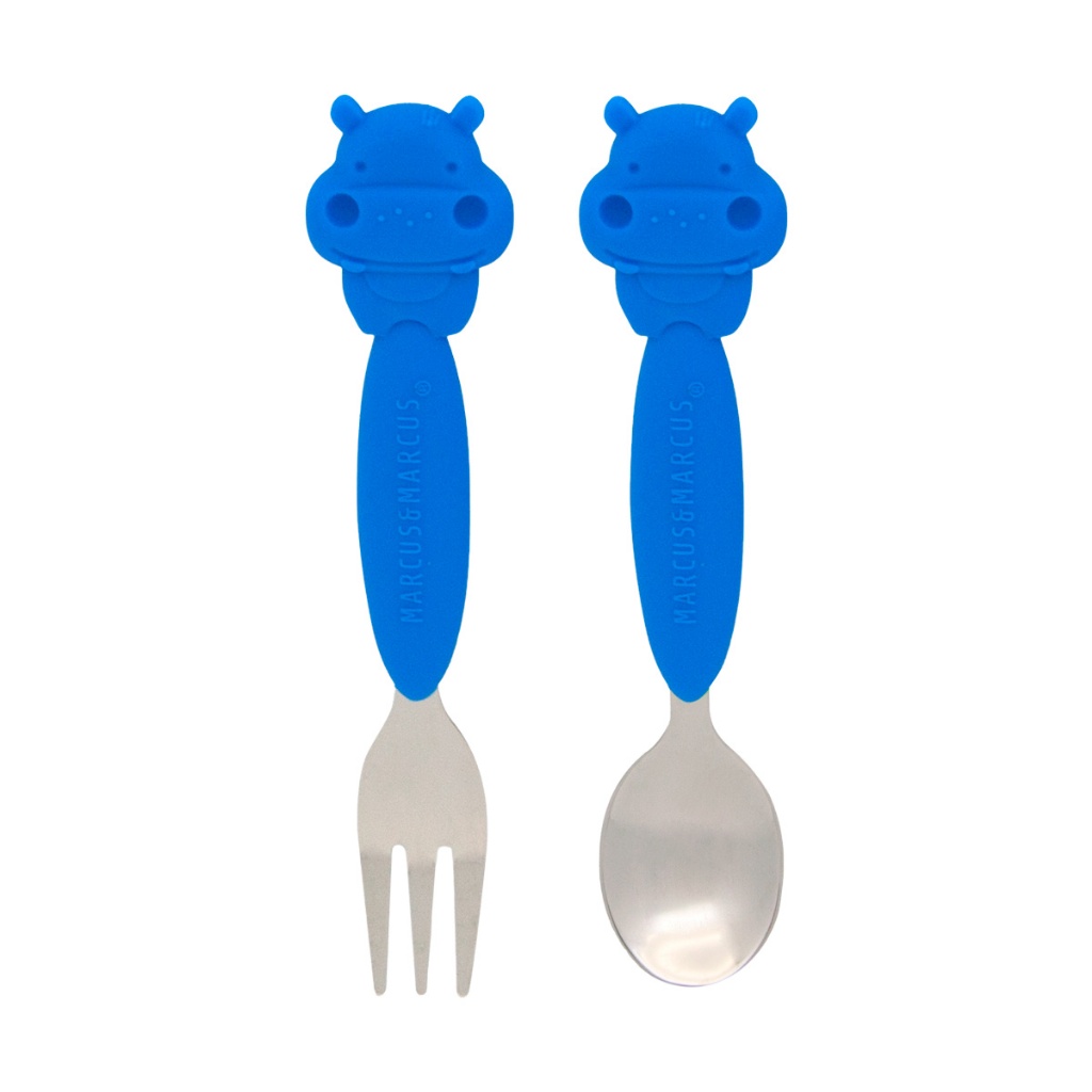 JOGO DE COLHER E GARFO HIPOPÓTAMO LUCAS (EM SILICONE E INOX)