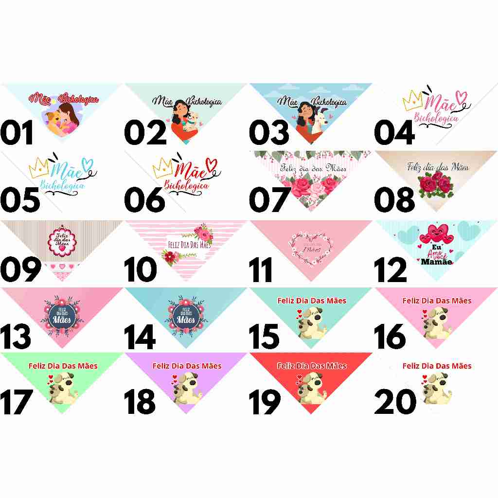 50 Bandanas P M G, 05 P, 35 M, 10 G, Com Viés Estampas Variadas Dia da Mães Pet Shop