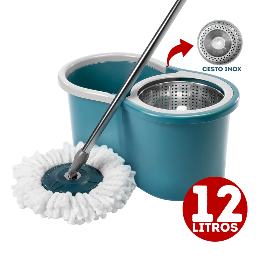 Mop Giratório 12 Litros Cesto Inox Com Cabo Giratório