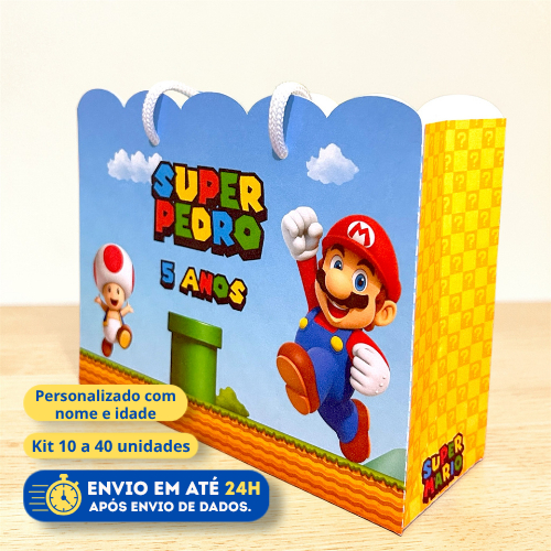 Sacolinha Personalizada SUPER MARIO | Lembrancinha Infantil | Kit 10 a 40 Unidades