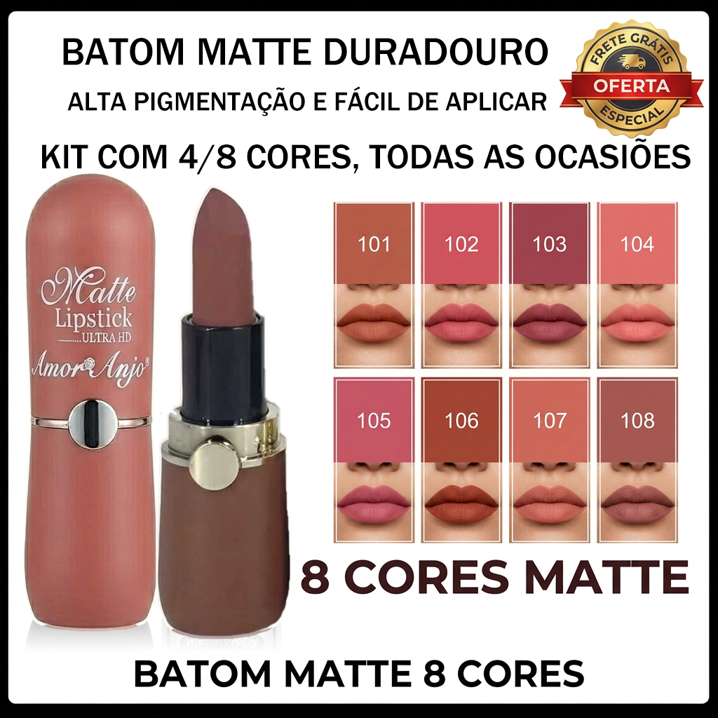 Kit Batom Matte com Acabamento Aveludado-À Prova D'água, Fácil Aplicação, Longa Duração