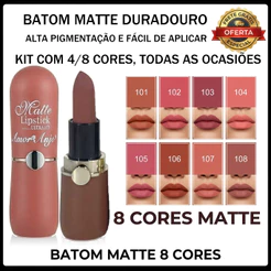 Kit Batom Matte com Acabamento Aveludado-À Prova D'água, Fácil Aplicação, Longa Duração
