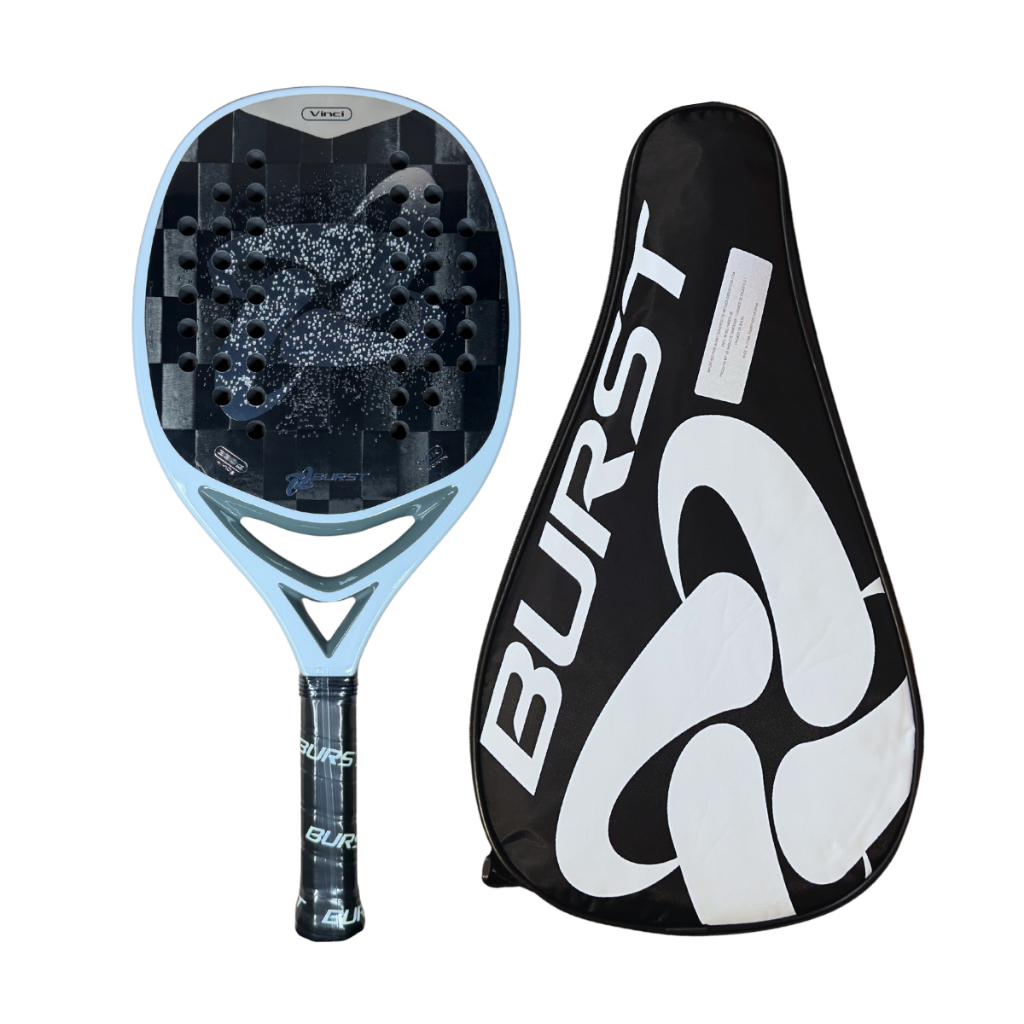 Raquete de Beach Tennis Burst Vinci 24K Carbono Silver Capa Protetora Leve Balance Equlibrado 315g