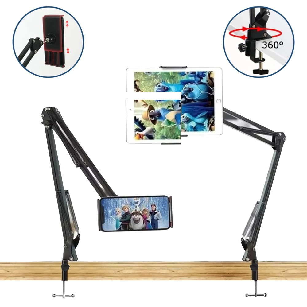 Suporte Celular Tablet Com Braço Articulado Universal Ajustável e Reforçado Para Mesa Cama Apoio Leitura Compativel