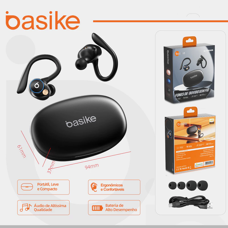 Fone de Ouvido Bluetooth Sem Fio Basike com Microfone e Som Estéreo — foto 9