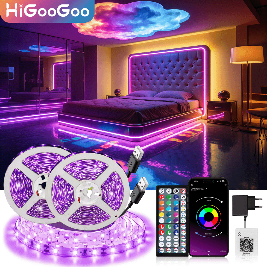 HiGooGoo 40M/960 LEDs Bivolt APP Controle Remoto Música Fita LED De Luz Com Fonte Decoração Casa Teto Controle 44 Teclas