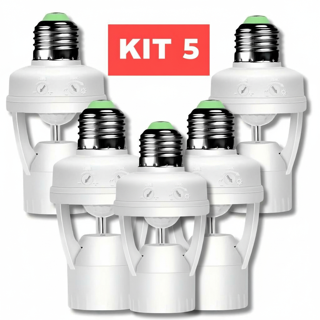 KIT 1/2/3/4/5 Sensor de Presença Com fotocelula Soquete E27 Bivolt Sensor de movimento