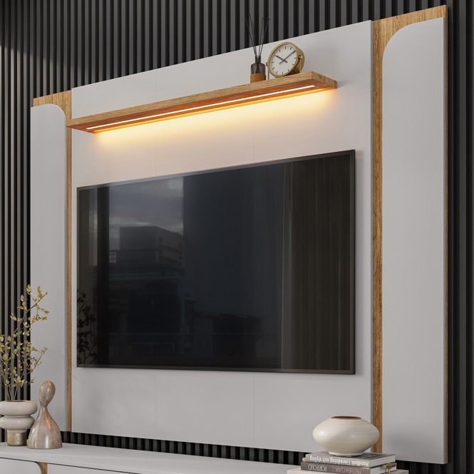 Painel Para TV 75 Pol Com LED 180cm Maresca B02 Off White Cinamomo - Lyam Decor