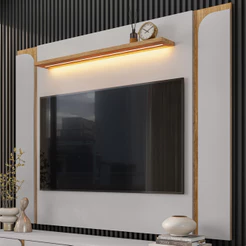 Painel Para TV 75 Pol Com LED 180cm Maresca B02 Off White Cinamomo - Lyam Decor