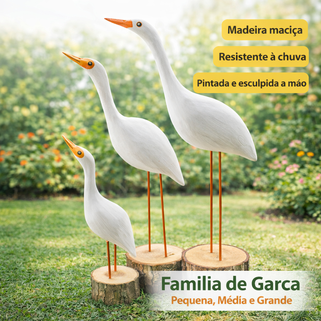 Kit Garças de Jardim Madeira Maciça 3 Tamanhos Pequena Média Grande Decoração Externa Resistente à Chuva em Oferta na Shopee