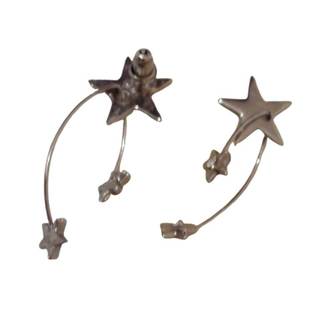 012 Bjb- Um par de Brincos- Metal Prateado- Estrela- Artesanal- Acessórios de Moda