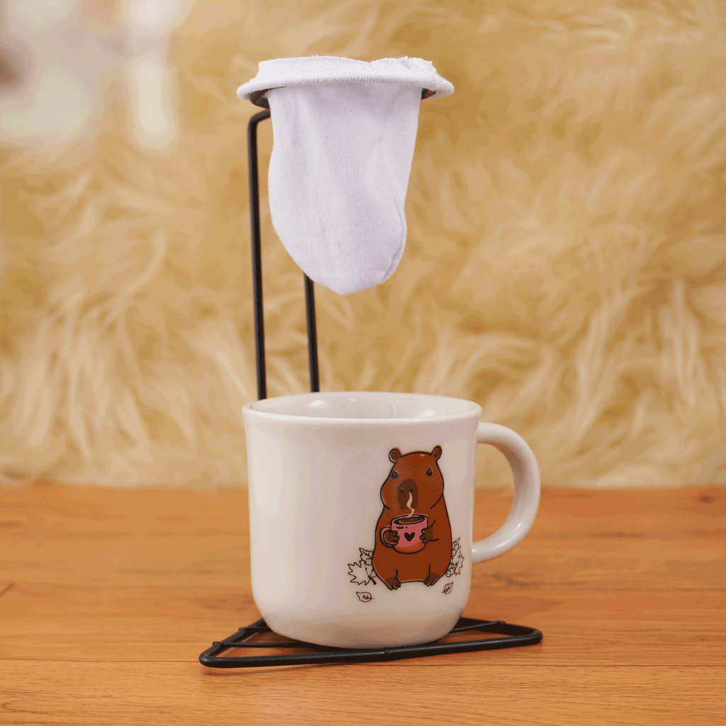 Jogo Xícara Caneca 200ml Café Chá Ágata Porcelana Capivara + Mini Suporte Coador