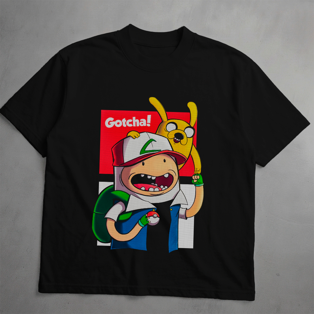 Camiseta Finn e Jake Pokemon Gotcha Estampa Premium Preta