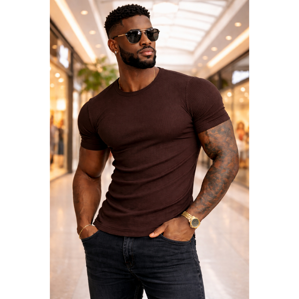 Camiseta Masculina Canelado Estilo Americano Slim Premium CMV1