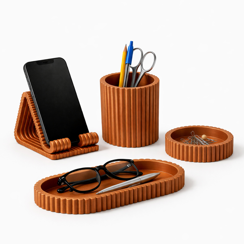 Kit Organizador de Escritório Mesa 4 Peças Porta Caneta Clips Suporte Celular Bandeja Escritório