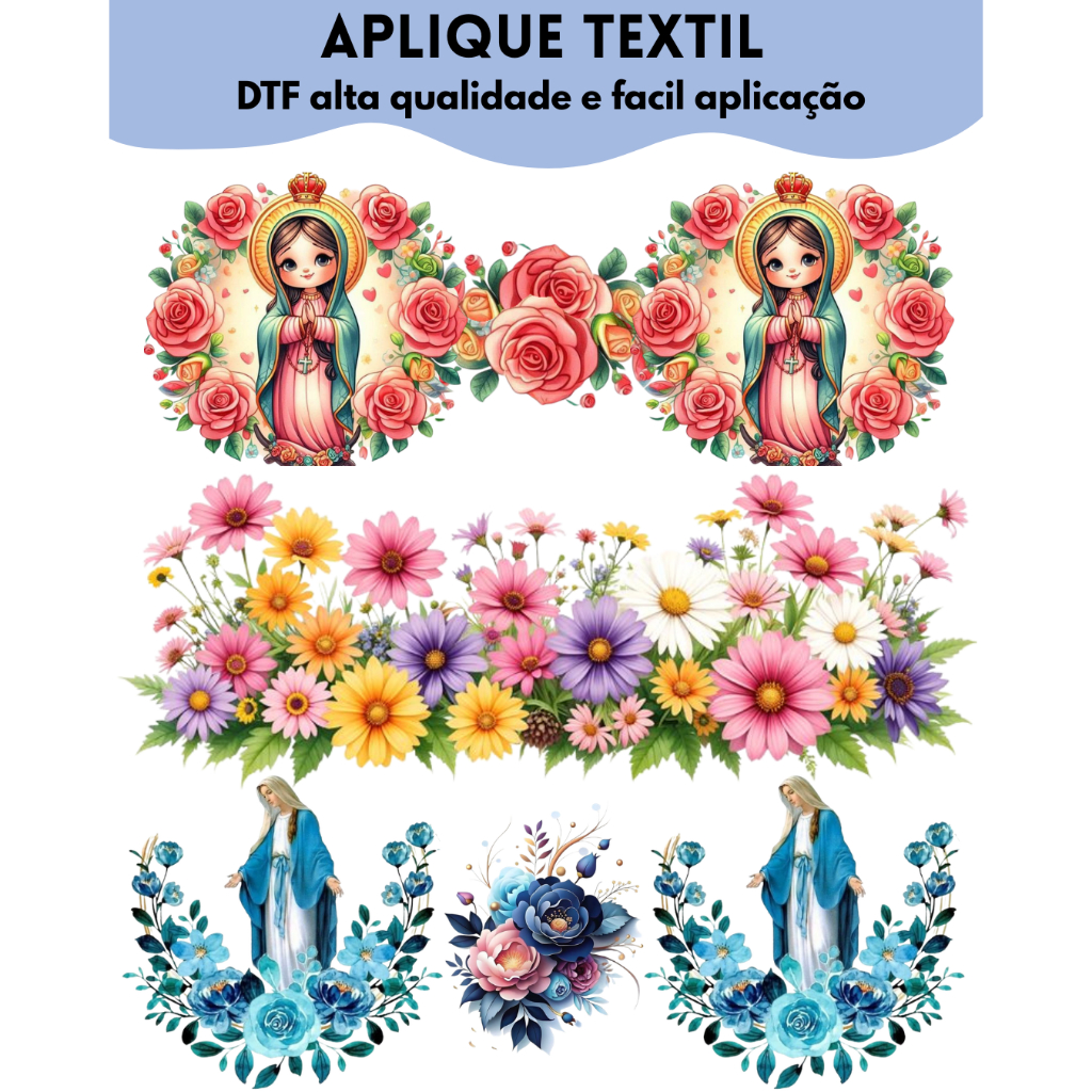 DTF Transfer Téxtil para Tecido Termocolante Aplique com Ferro de Passar Flores