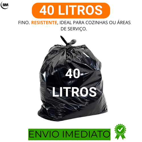 Saco de lixo 40 litros | Resistente com 100/50 unidades | Direto da fábrica | Preto.