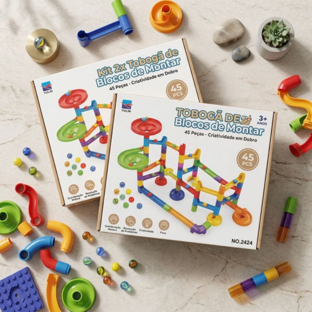Kit 2x Toboga de Blocos de Montar 45 Pecas Brinquedo Educativo Infantil Presente Criativo