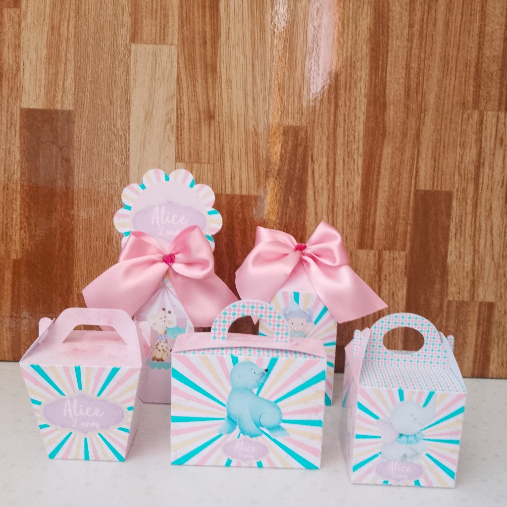 Kit Festa Personalizada Circo Rosa Luxo PEGUE E MONTE |Caixinha Personalizadas Nome e Idade | Lembrancinhas Infantil