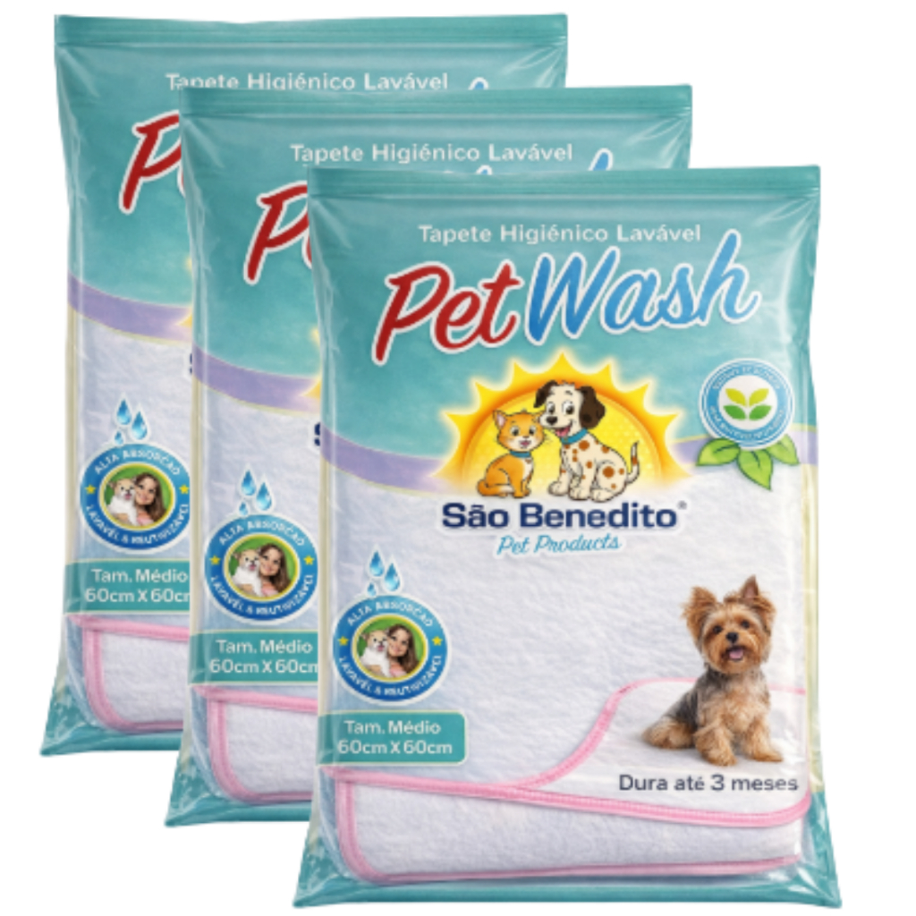 Tapete Higiênico Lavável para Cachorro 60x50cm Reutilizável Alta Absorção Anti Vazamento - 3UN