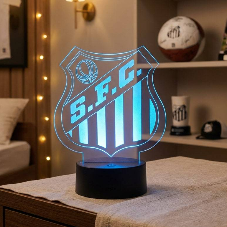 Luminária Decorativa Led Rgb Escudo do Santos 3D Edição Alvinegro Praiano