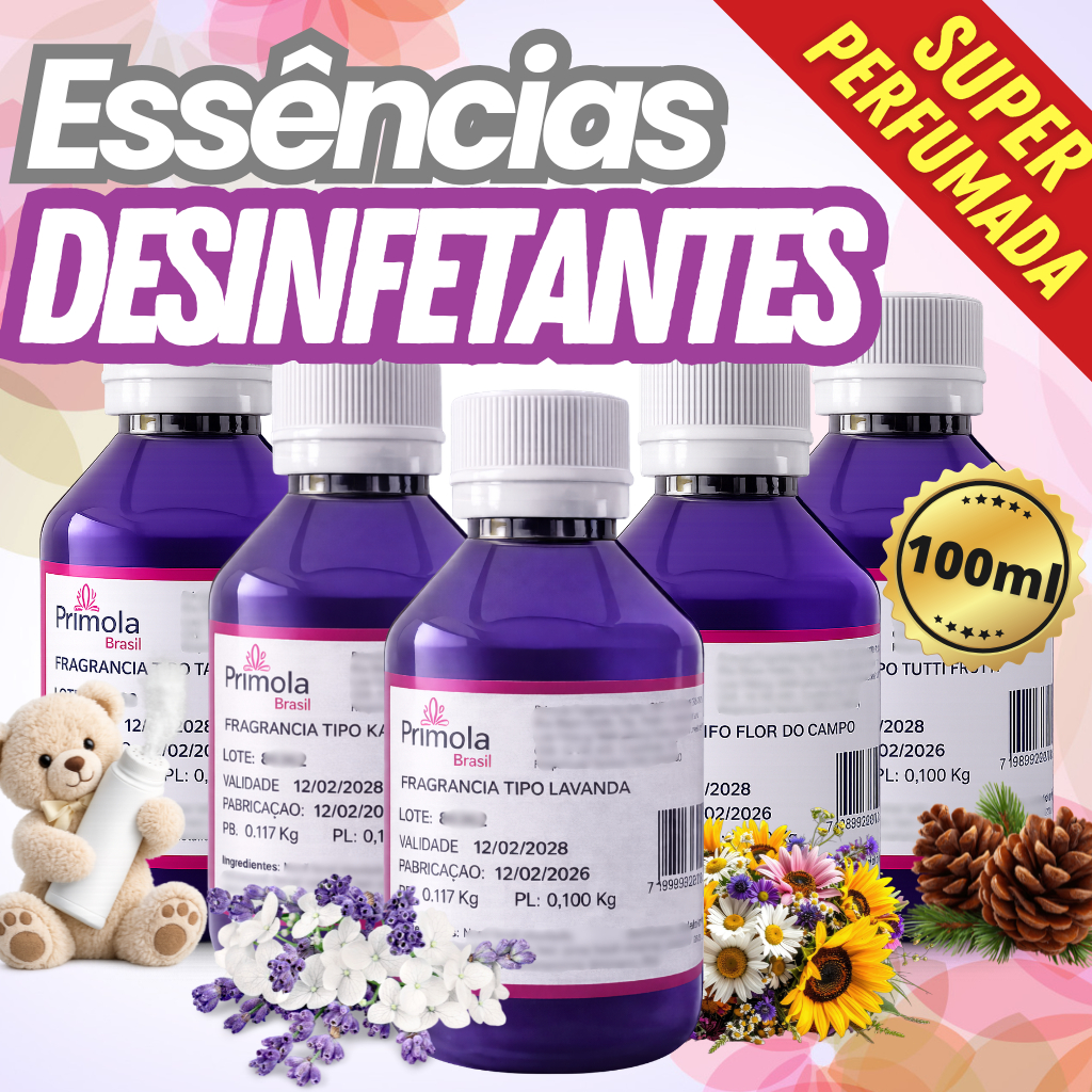 Essência para Desinfetante, Saneantes, Limpadores Cheirinho Limpeza 100ml Hidrossolúvel Lavanda