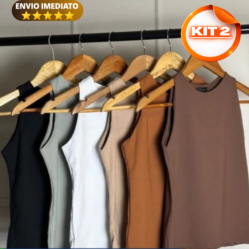 KIT 2 Regata Blusinha Feminina Suplex Premium Duplo Básica Elegante Blogueira Tendencia em Oferta na Shopee