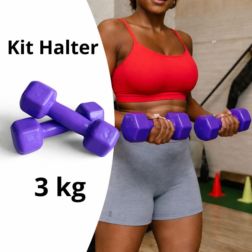 Kit Halter 02 unidades de 3 Kg Emborrachado Haltere Bola Musculação Academia Peso Treino Em Casa