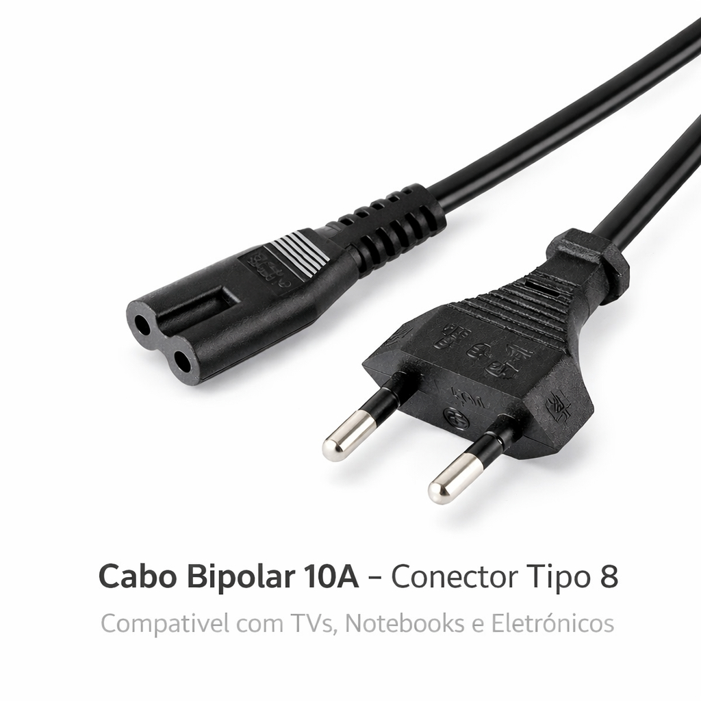 Cabo Bipolar De Força Energia 2 pinos 1,8m para TV´s Video Game Rádio - Reforçado Universal 10A