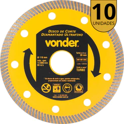 Kit com 10 Discos Diamantados 110 mm Ultrafinos para Corte Seco em Porcelanato Vonder