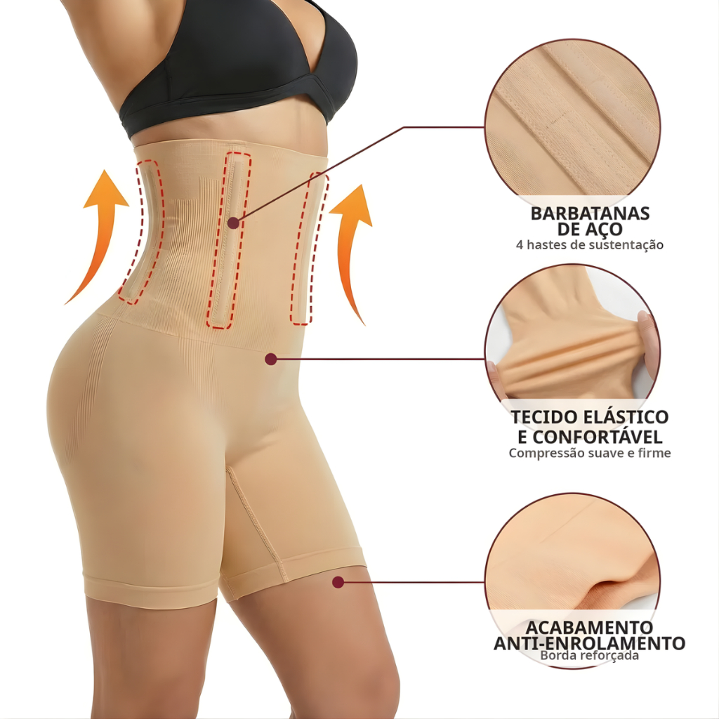 Kit 2 Ou 1 Unidade Short Cinta Modeladora Levanta Empina Bumbum Feminina 4 Barbatanas Compressão