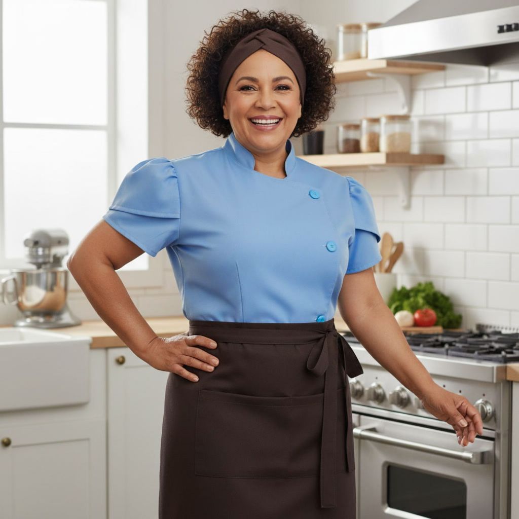 Dolma Feminino Chef Confeitaria Uniforme Profissional Avental e Faixa de Cabelo GABARDINE